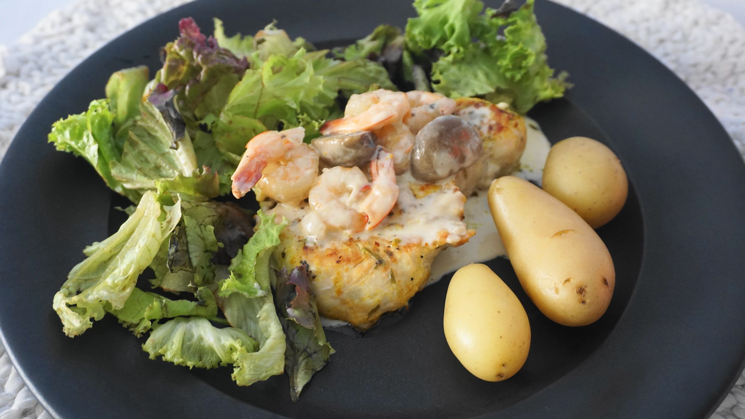 Surf and turf, κοτόπουλο με γαρίδες